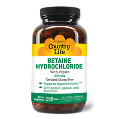 Country Life Betaine Hydrochloride with Pepsin bottle – front view