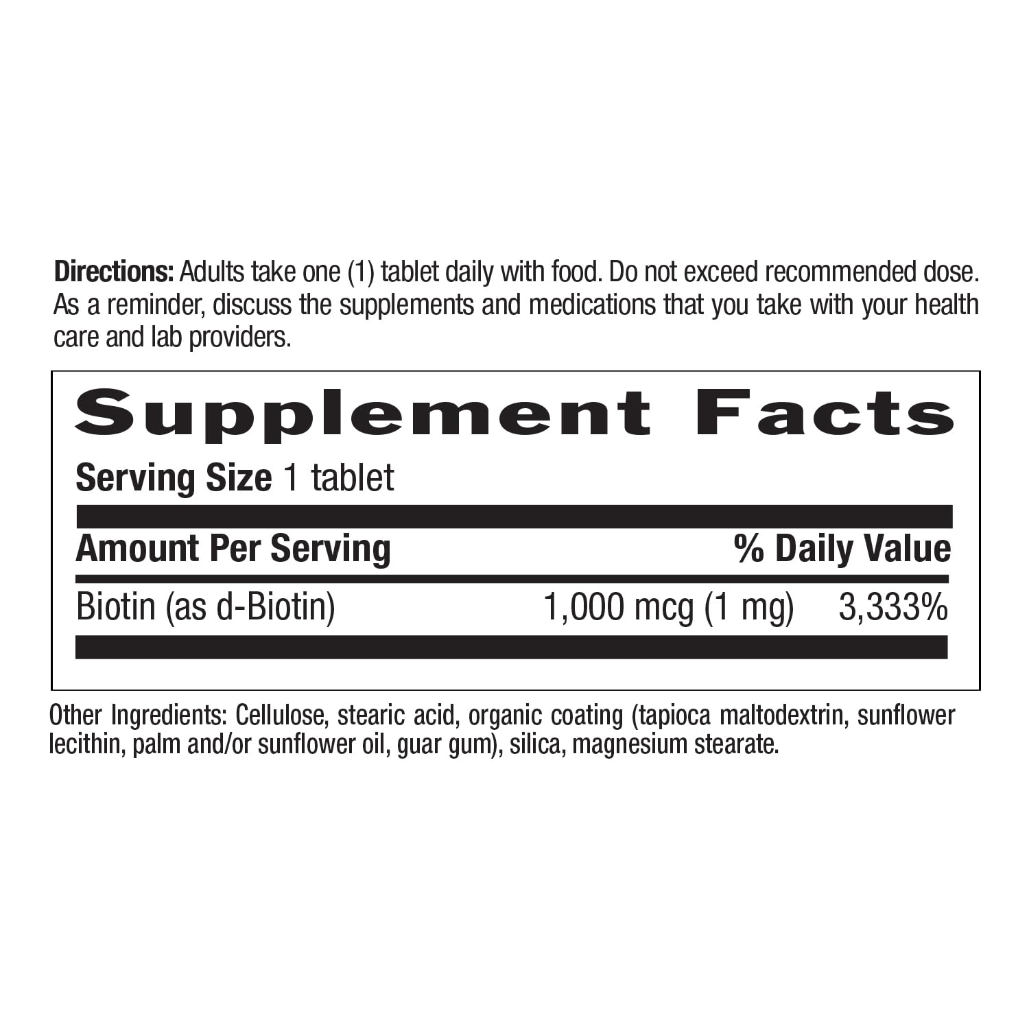 Front label of Country Life Biotin 1mg bottle