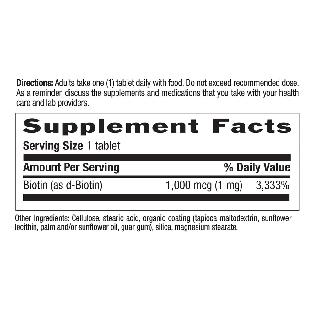 Front label of Country Life Biotin 1mg bottle