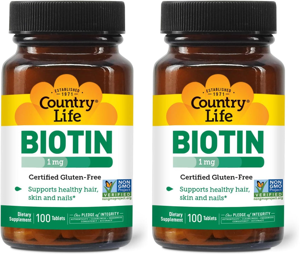 Country Life Biotin 1mg bottle, pack of 2
