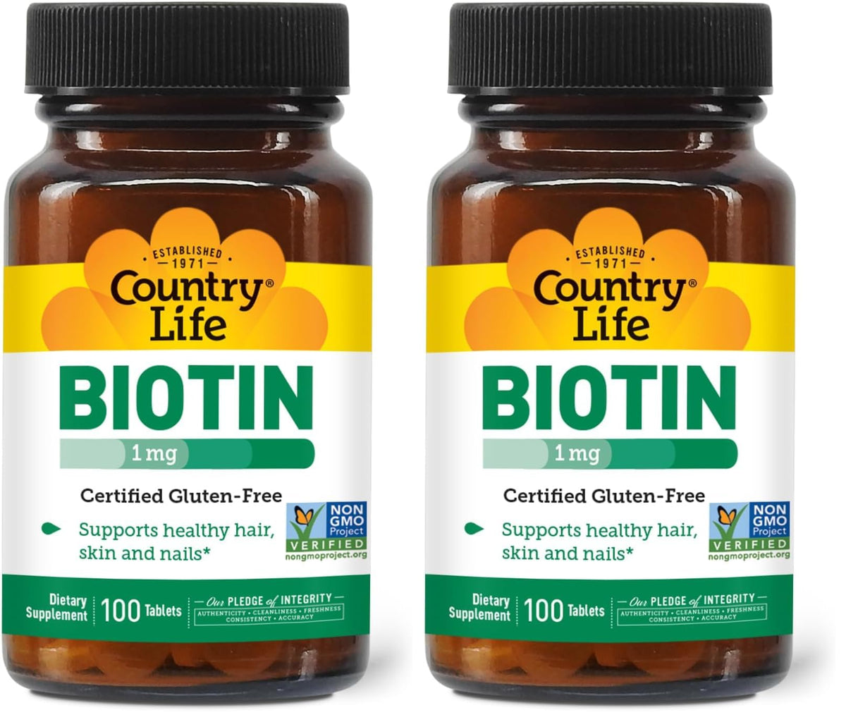 Country Life Biotin 1mg bottle, pack of 2
