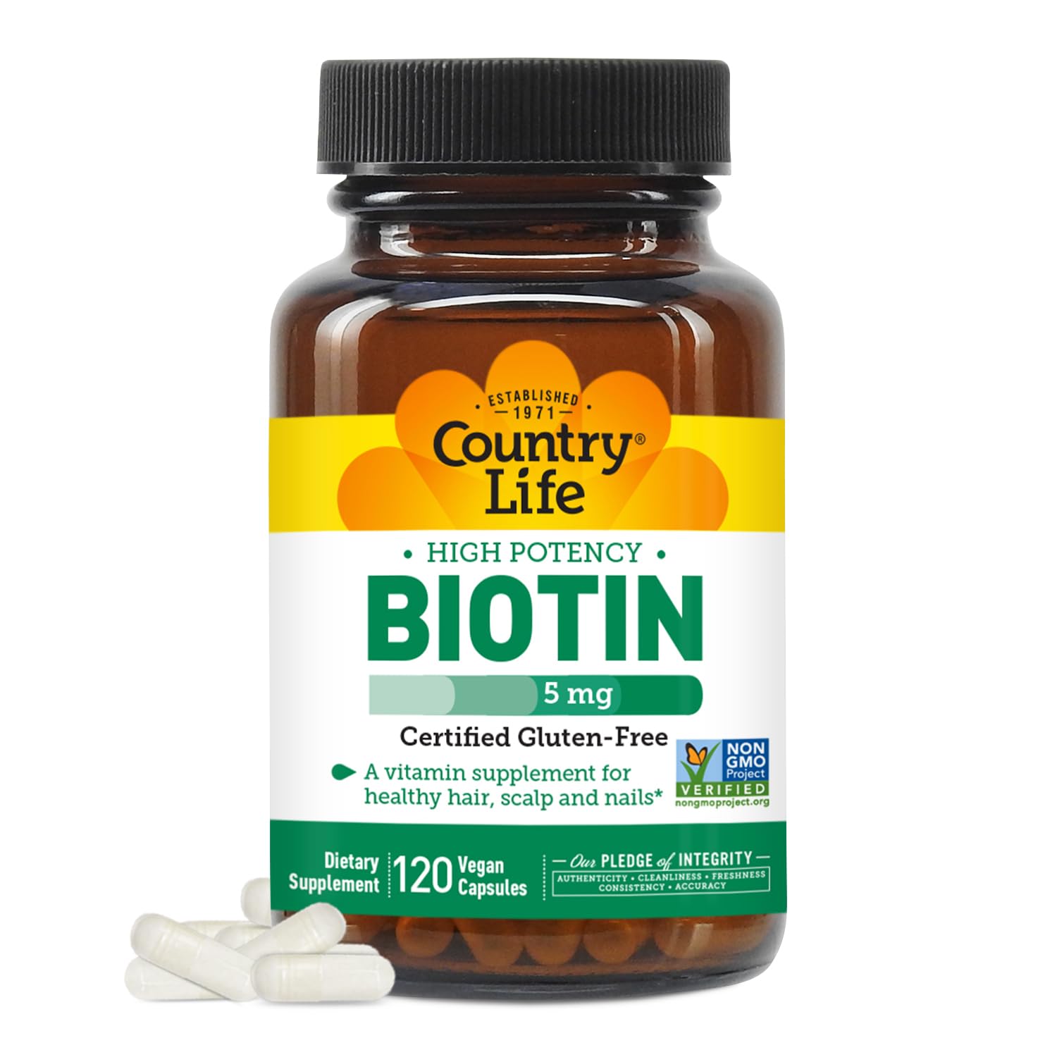 Country Life Biotin High Potency 5 mg bottle – front view