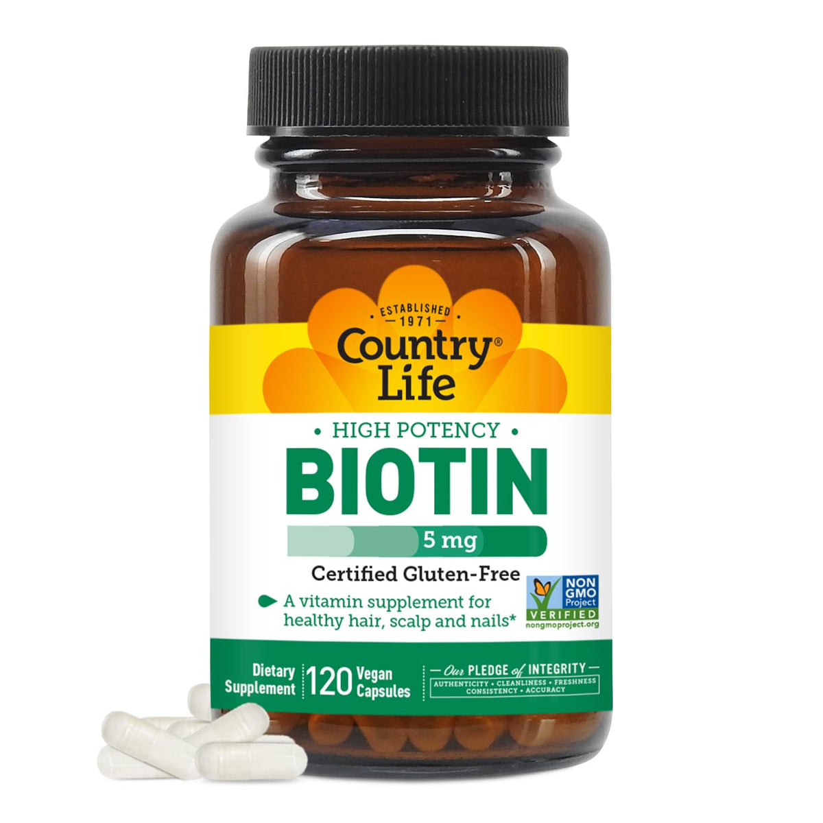 Country Life Biotin High Potency 5 mg bottle – front view
