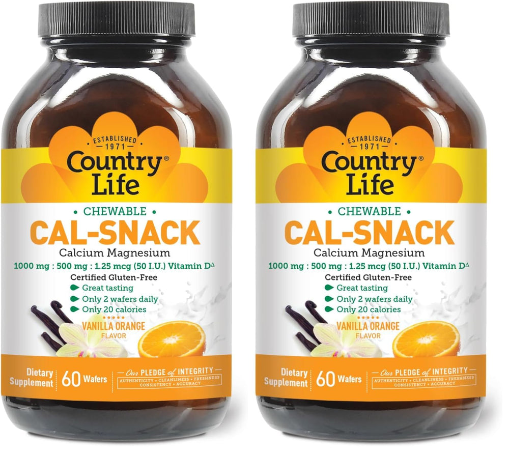Front view of Country Life Cal-Snack packaging and bottle