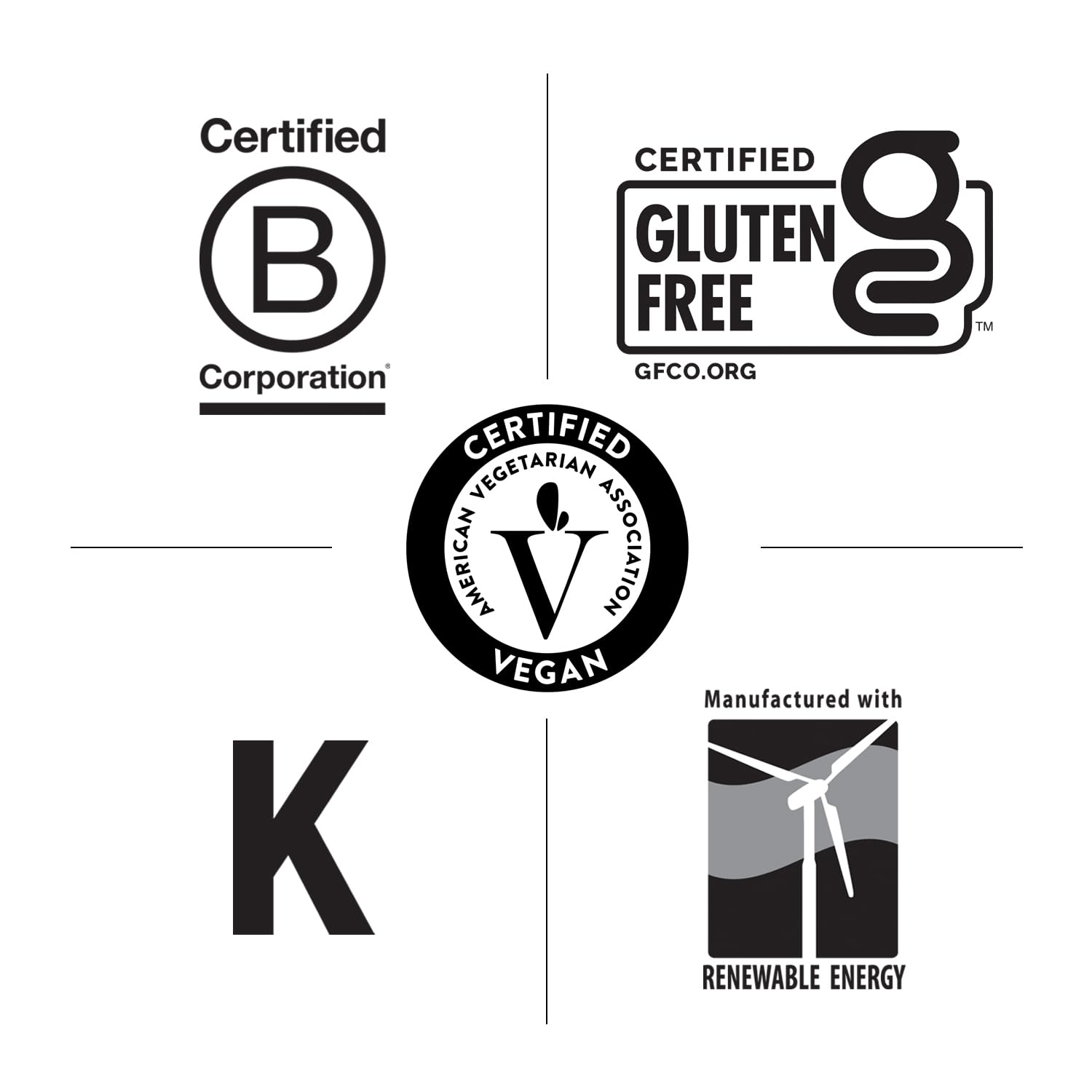 Gluten-free and vegan certification icons on label