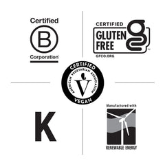 Gluten-free and vegan certification icons on packaging