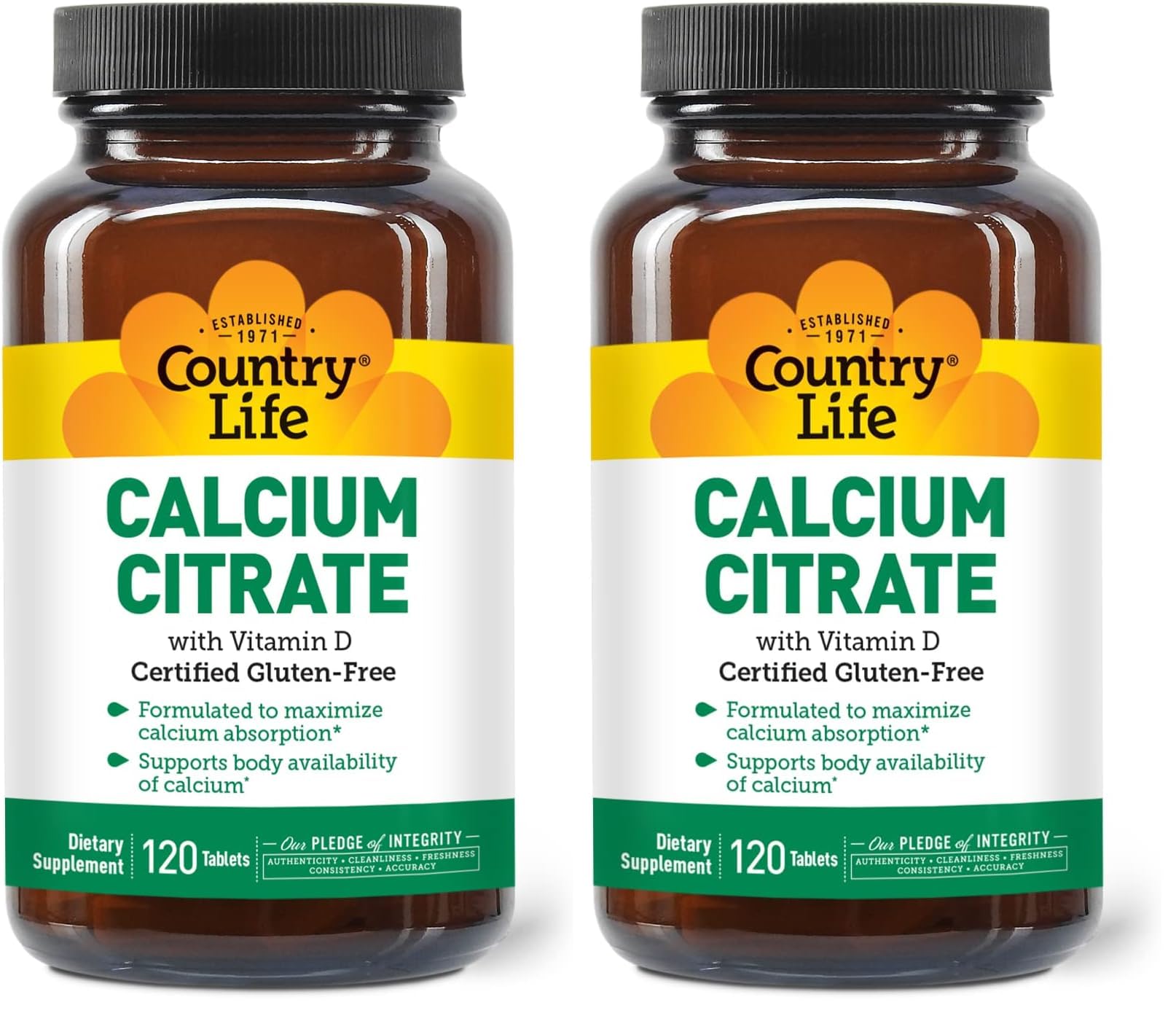 Country Life Calcium Citrate with Vitamin D bottle 500 mg, 120 tablets pack of 2