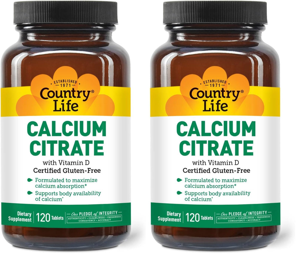 Country Life Calcium Citrate with Vitamin D bottle 500 mg, 120 tablets pack of 2