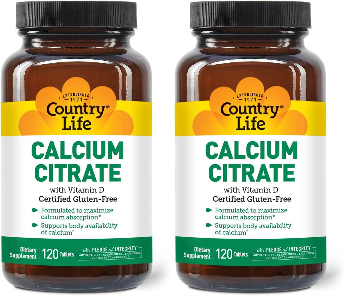 Country Life Calcium Citrate with Vitamin D bottle 500 mg, 120 tablets pack of 2