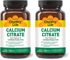Country Life Calcium Citrate with Vitamin D bottle 500 mg, 120 tablets pack of 2