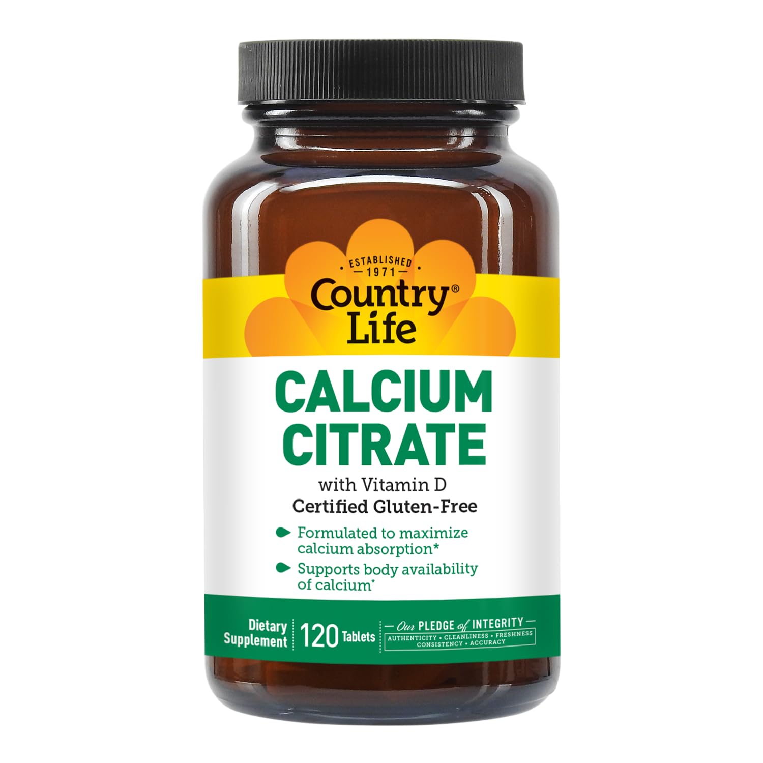 Nutrition facts label highlighting 500 mg calcium citrate and 2.5 mcg vitamin D per serving