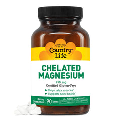Country Life Chelated Magnesium 250mg bottle on white background