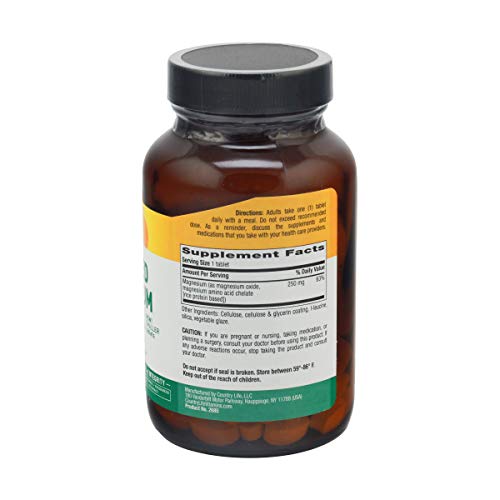 Supplement facts panel on Country Life magnesium bottle