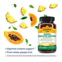 Country Life Papaya Enzymes bottle back label with ingredients.