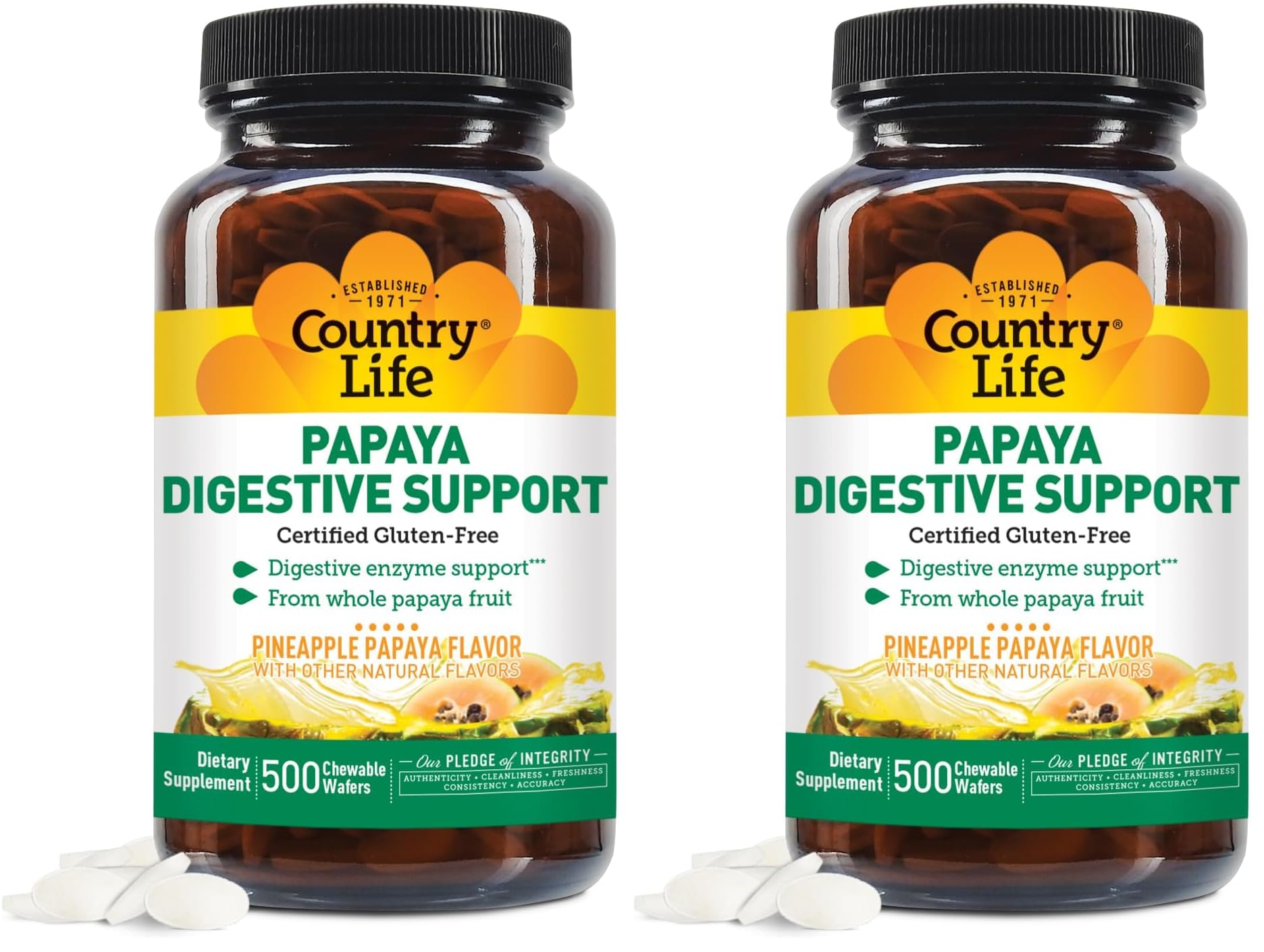 Country Life Papaya Enzymes bottle front view for post-meal support.