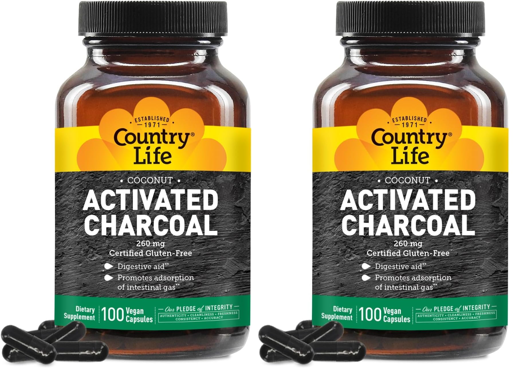 Hero image for Country Life Coconut Activated Charcoal 260mg – Pack of 2