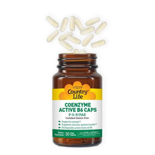 Back view of Country Life Coenzyme Active B-6 bottle showing supplement facts
