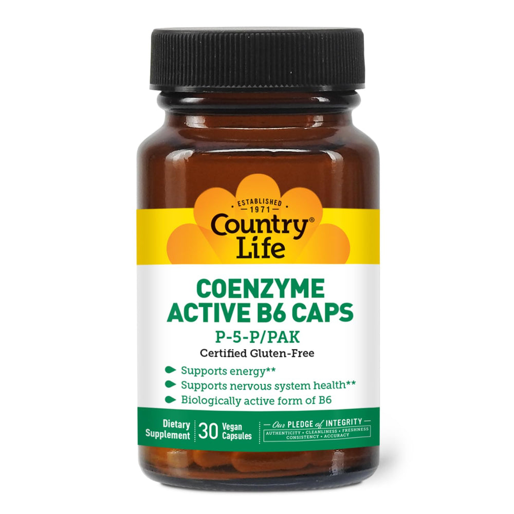 Front view of Country Life Coenzyme Active B-6 50 mg Vitamin B6 30 vegetarian capsules