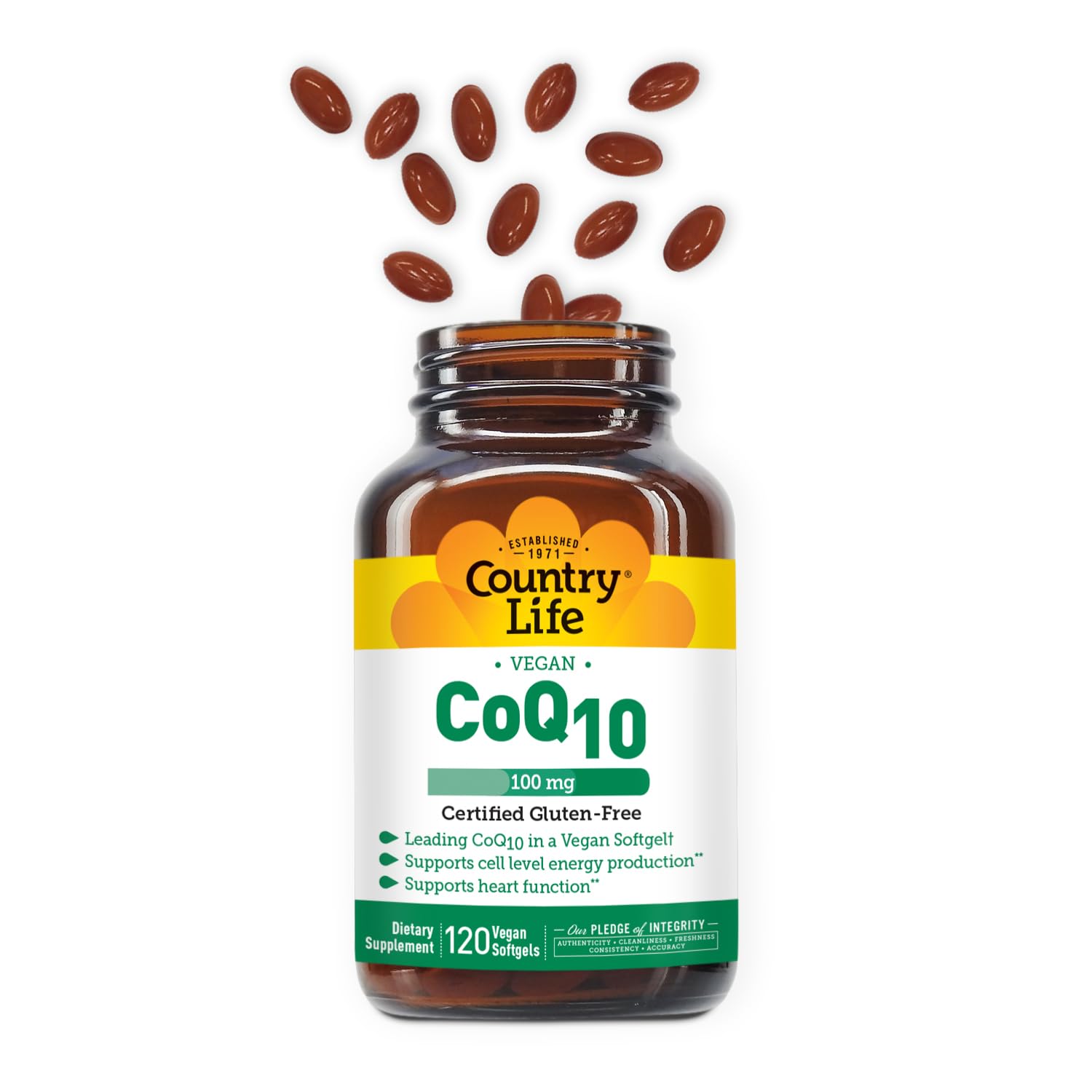 Country Life CoQ10 bottle with 120 softgels packaging