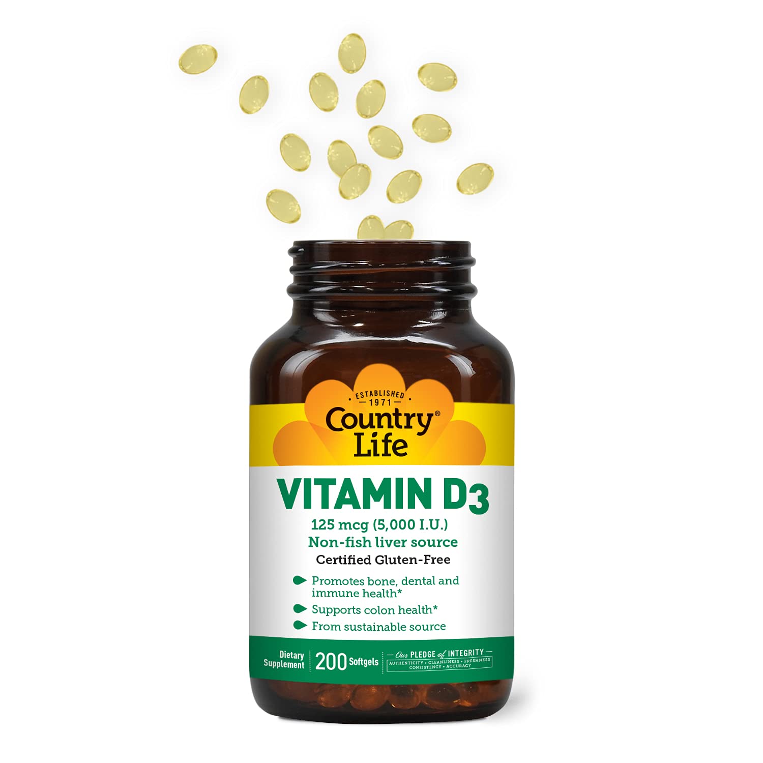 Country Life Vitamin D3 5000 IU bottle on white background