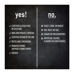Gluten-free, vegan, and non-GMO certification icons