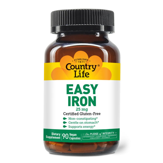 Bottle front view of Country Life Easy Iron 25mg Capsules