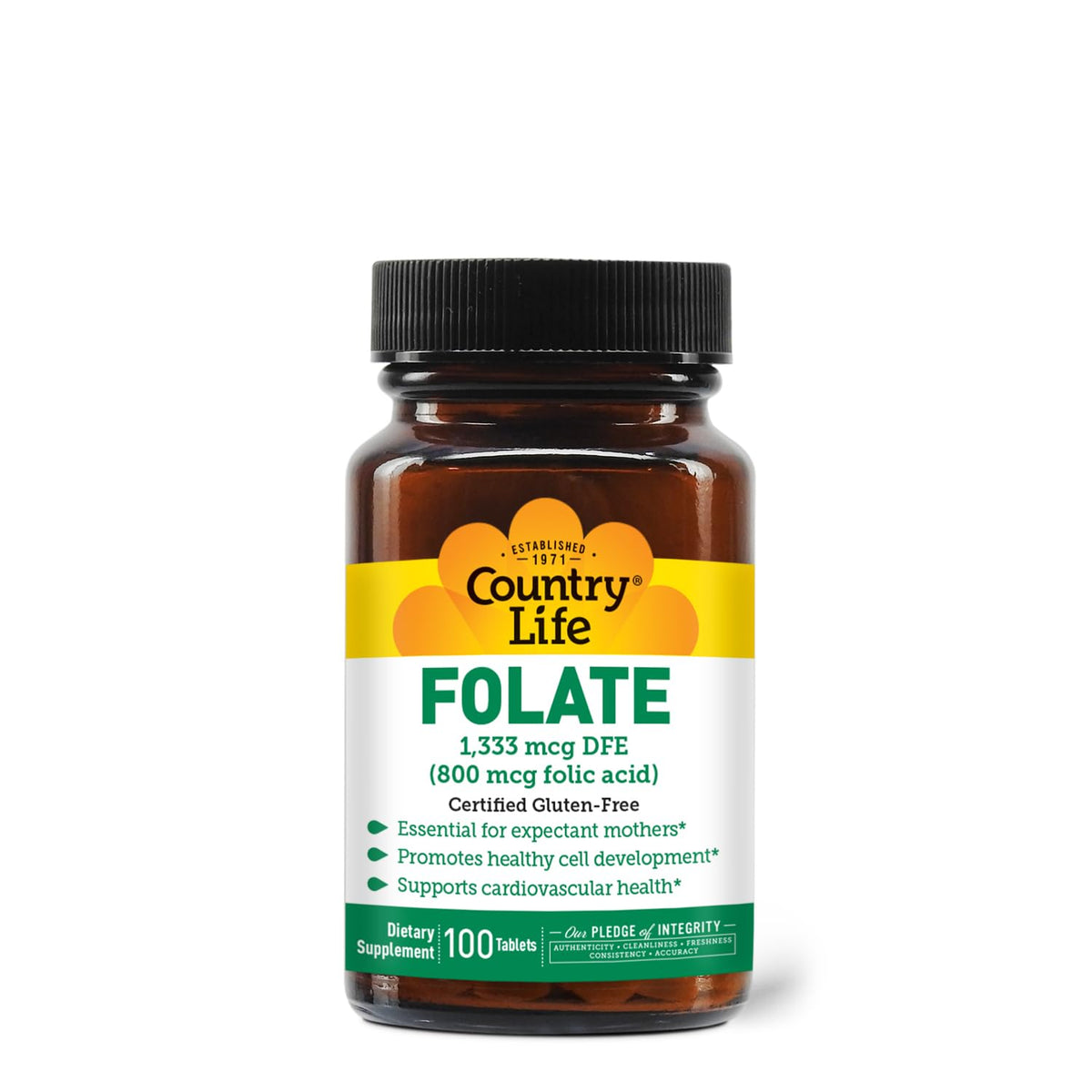 Country Life Folate 800 mcg Folic Acid bottle with label