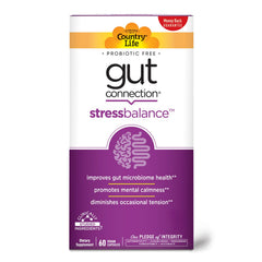 Front view of Country Life Gut Connection Stress Balance 60 Vegan Capsules
