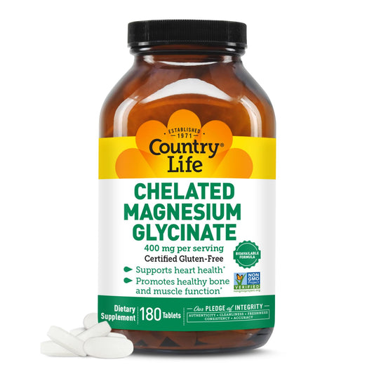Country Life Chelated Magnesium Glycinate 400mg bottle – 180 tablets