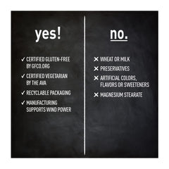 Product label highlighting gluten-free and vegetarian claims