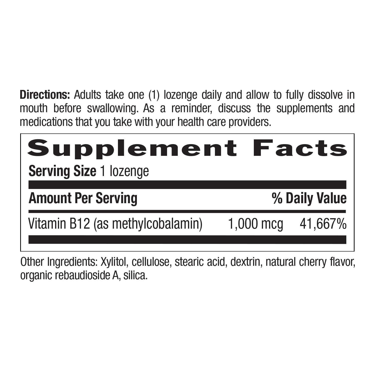 Back of label showing supplement facts