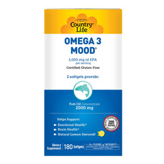 Close-up of Country Life Omega-3 label showing purity and quality.
