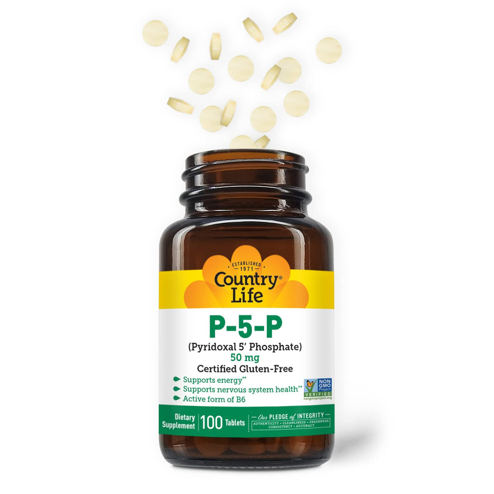 Back label of Country Life P-5-P Vitamin B6 bottle