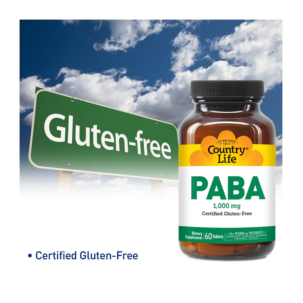 Close-up of Country Life PABA 1000mg bottle label