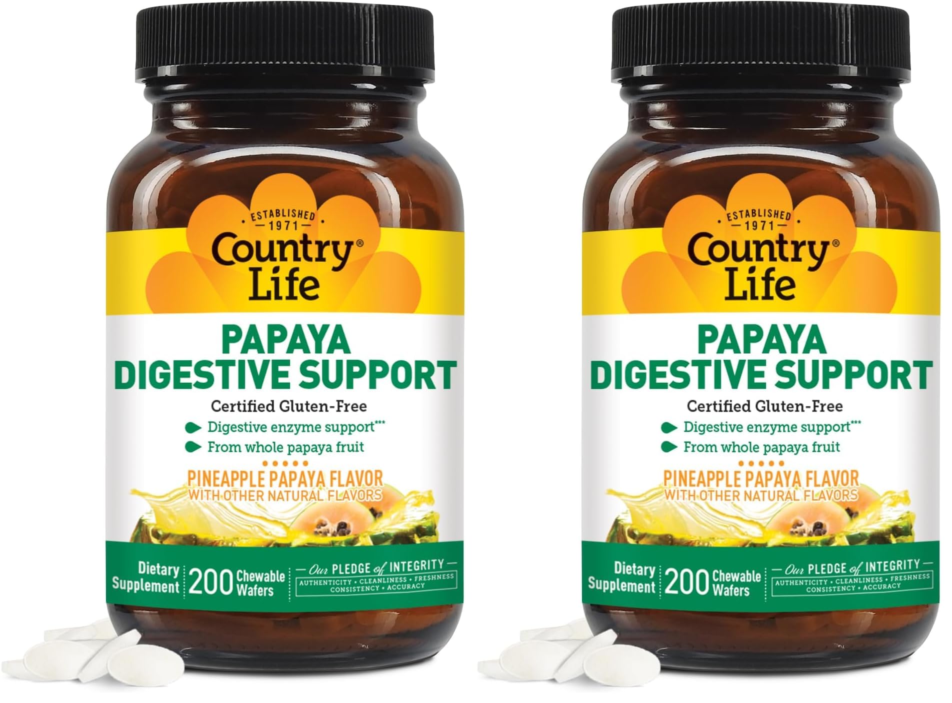 Country Life Papaya Enzymes bottle label – 200 count pack of 2