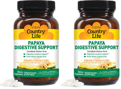 Country Life Papaya Enzymes bottle label – 200 count pack of 2