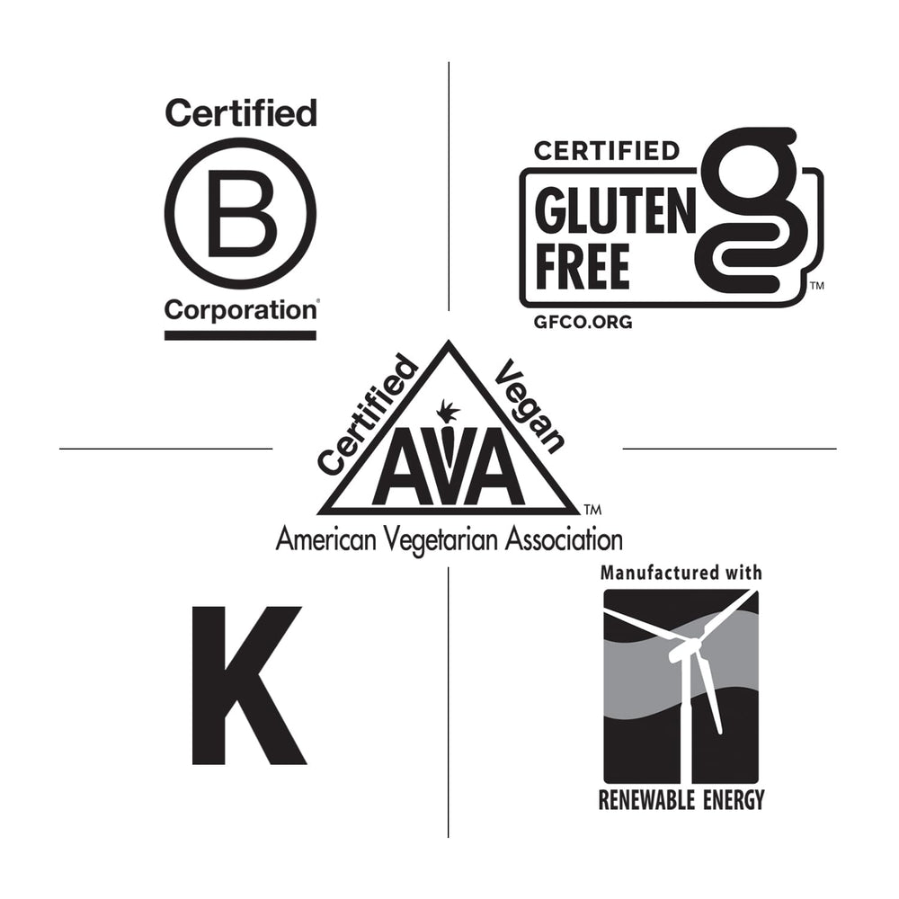 Gluten Free, Vegan, and Kosher certifications on packaging