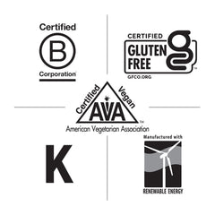 Gluten Free, Vegan, and Kosher certifications on packaging