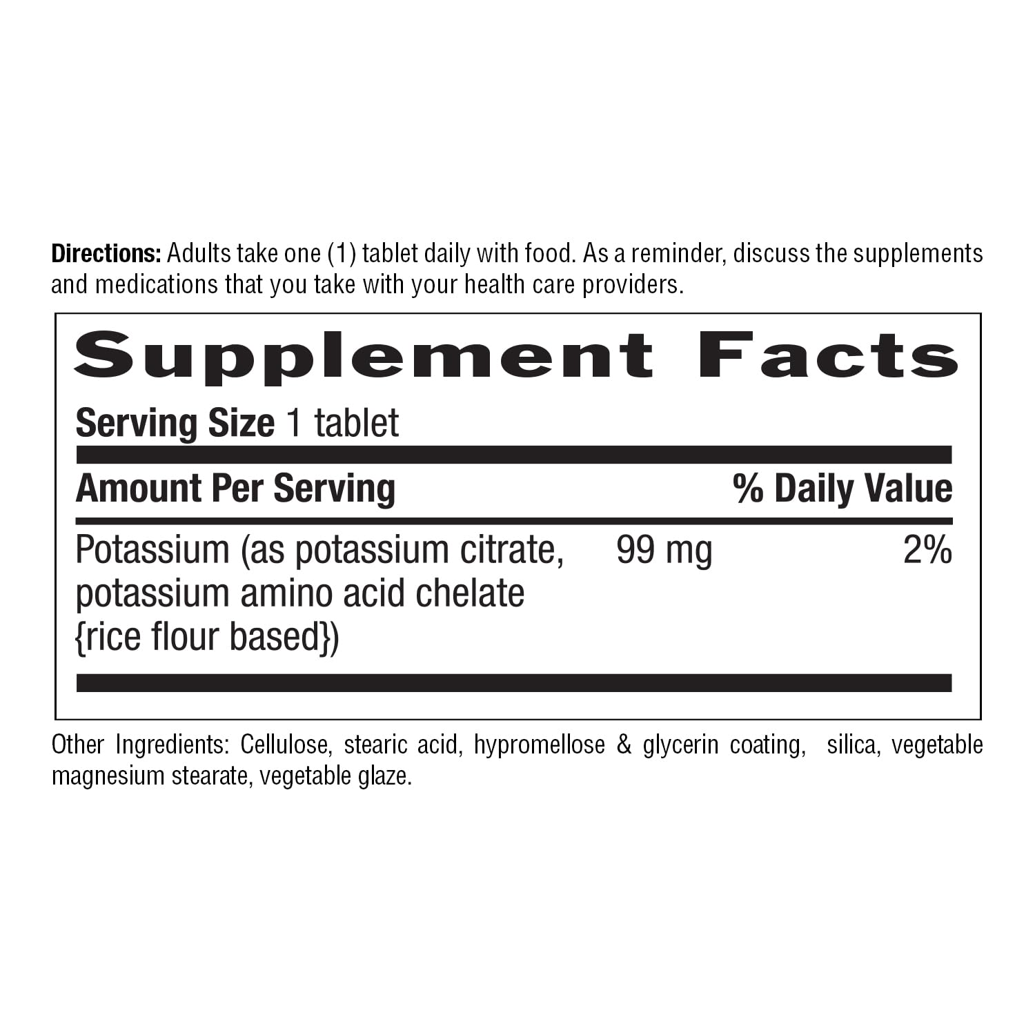 Front view of Country Life Potassium 99 mg tablets bottle with 250 count