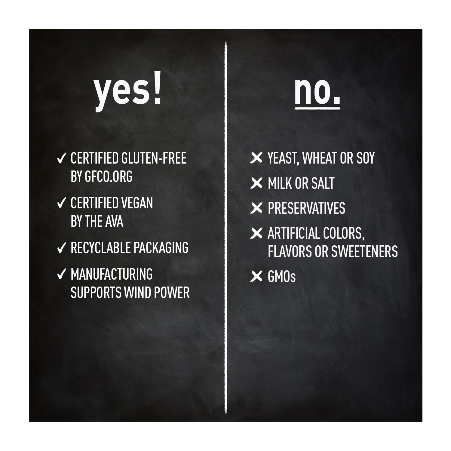 Nutritional label emphasizing dairy-free, gluten-free, and vegan ingredients