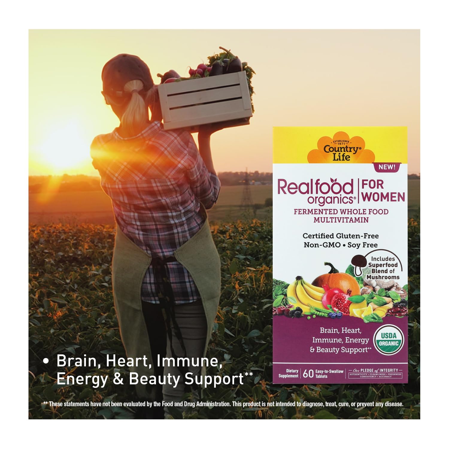 Back label of Country Life Realfood Organics Womens Multivitamin bottle