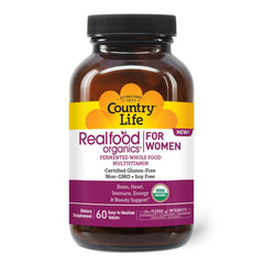 Front view of Country Life Realfood Organics Womens Multivitamin bottle with 60 tablets