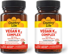 Country Life Vegan K2-500 mcg strawberry flavored chewables bottle front