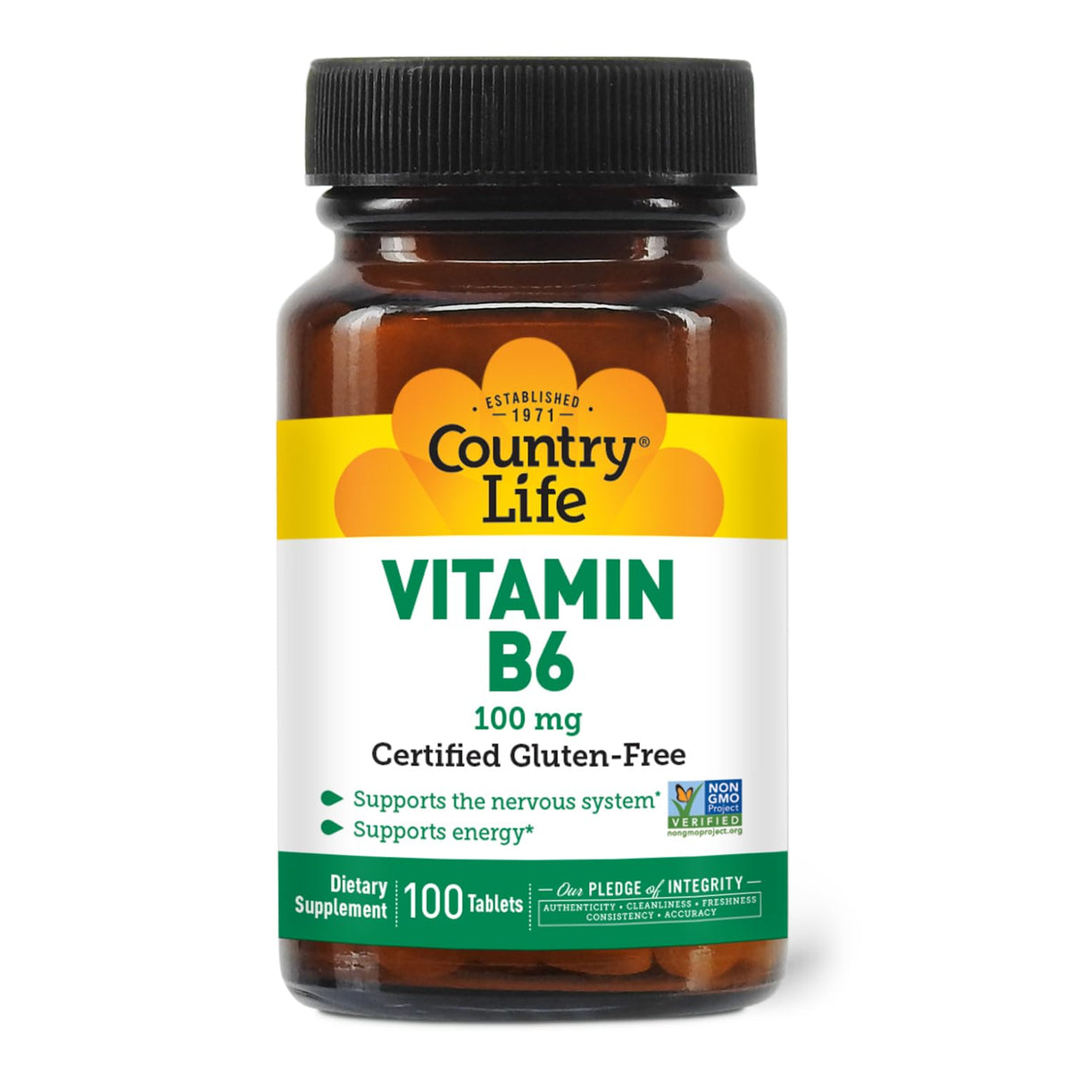 Country Life Vitamin B-6 bottle label showing 100 mg