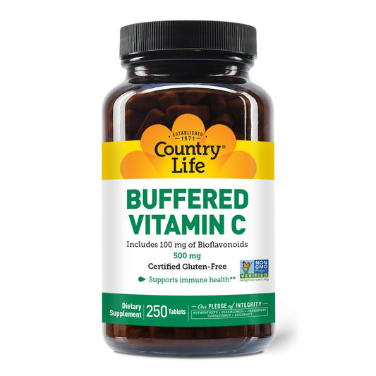 Front view of Country Life Vitamin C Buffered 500mg 250 tablets