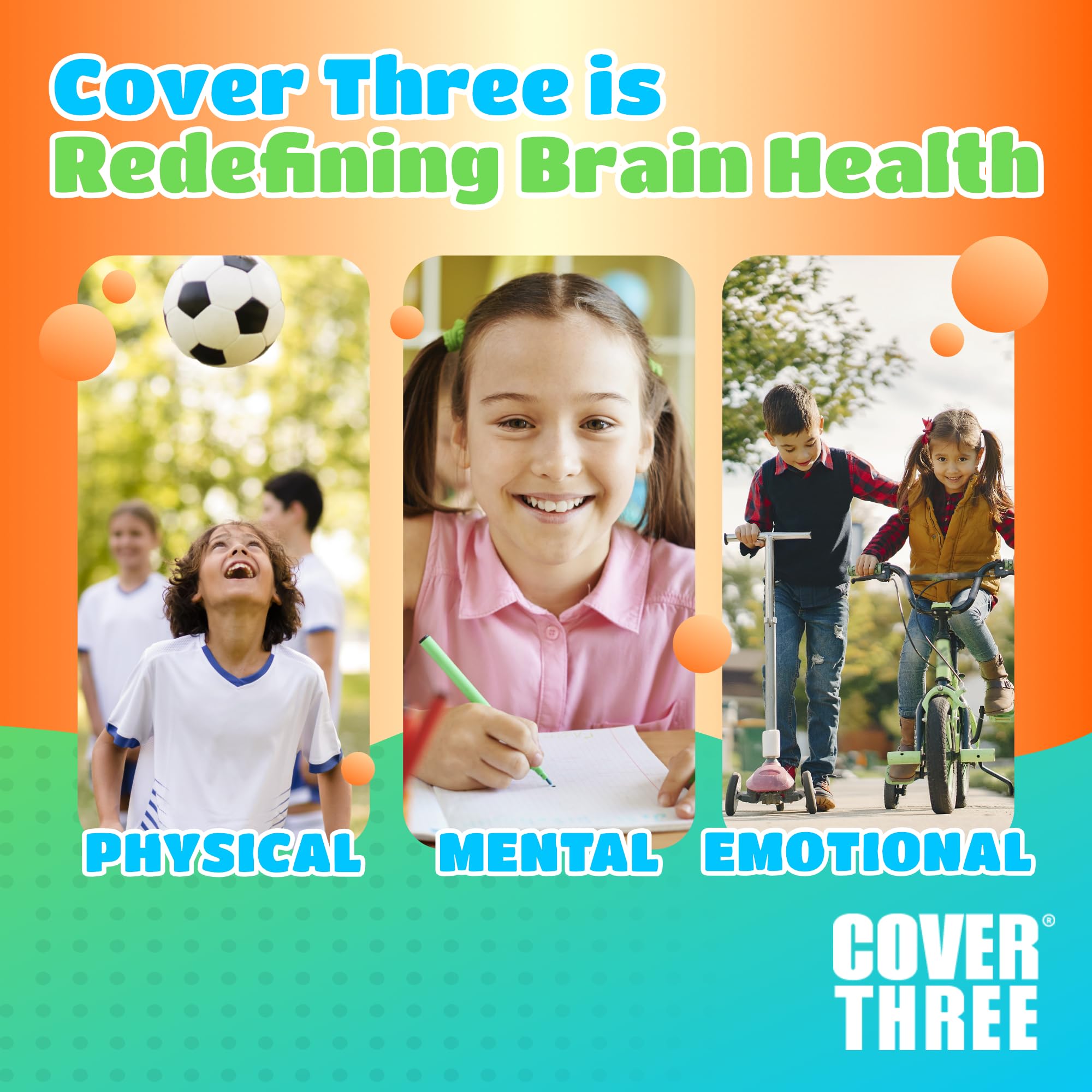 Cover Three Dairy-free Nut-free kids supplement label for sensitive diets