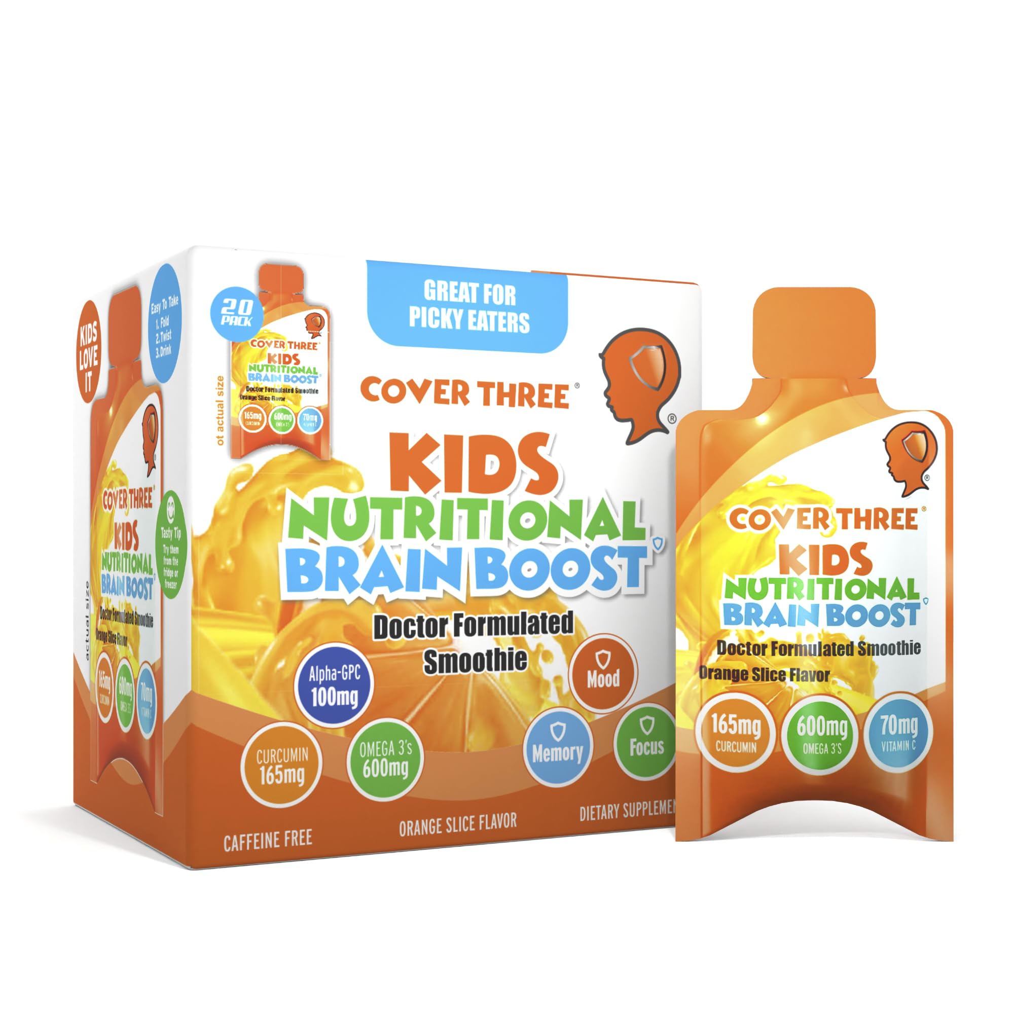Cover Three Kids Brain Smoothie bottle pour for daily focus