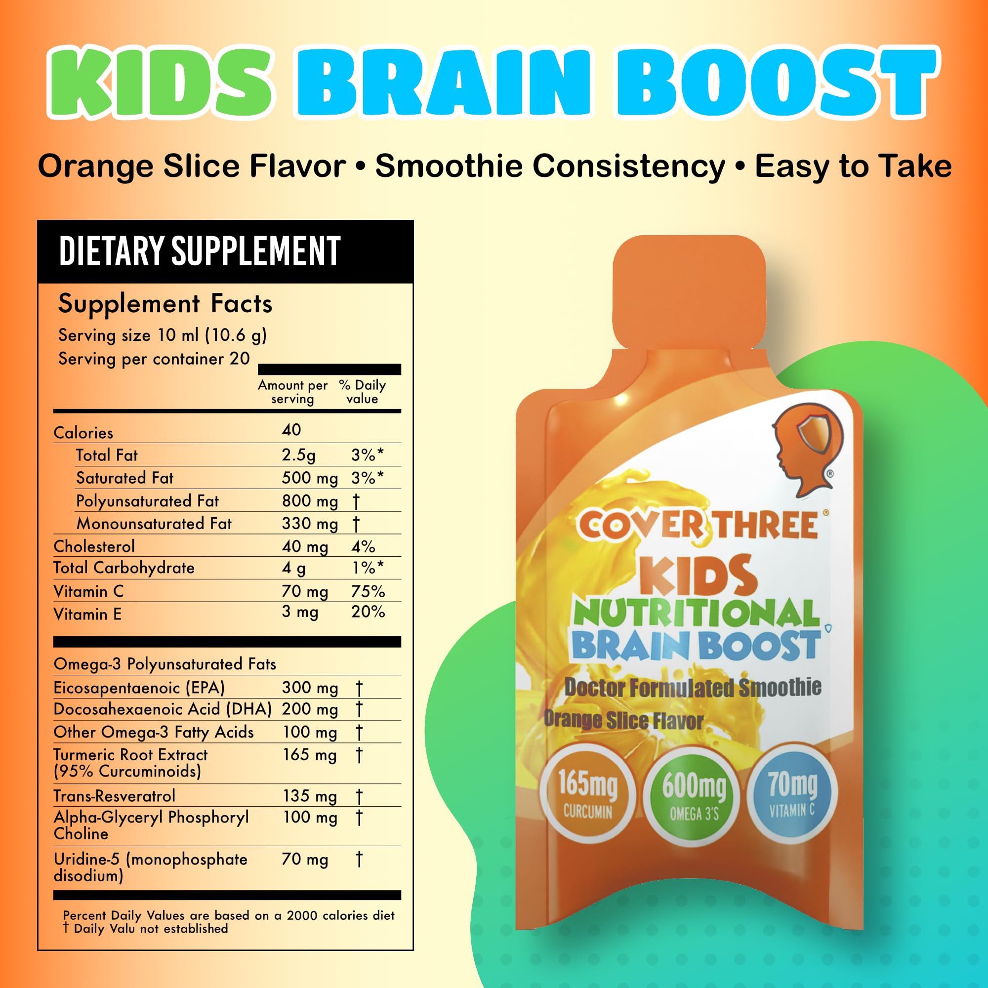 Cover Three Omega-3 Liquid Kids DHA dropper for heart and brain health
