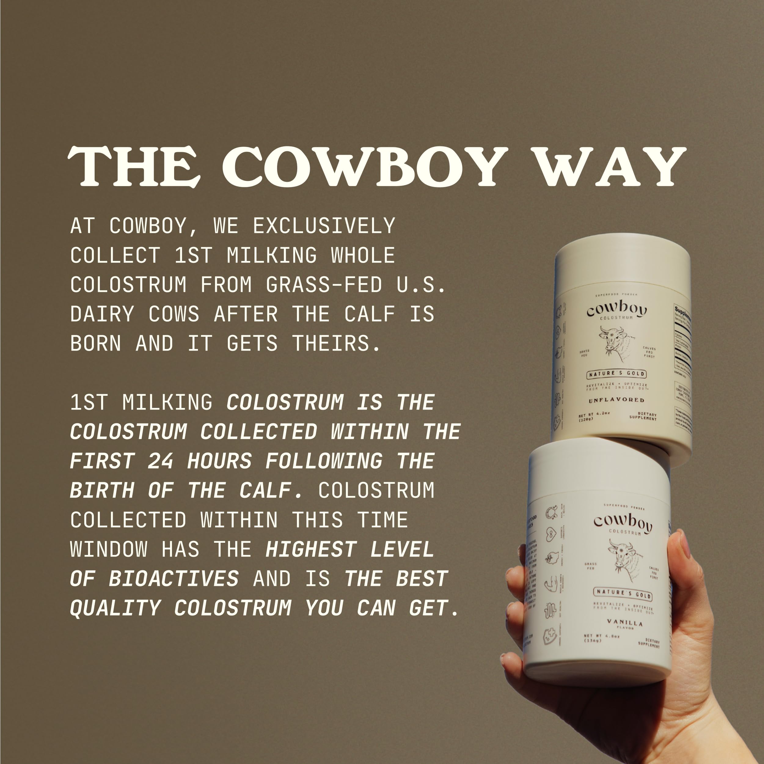 Front view of Cowboy Colostrum packaging