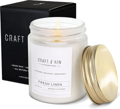 Craft & Kin Fresh Linen 8oz candle with natural soy wax